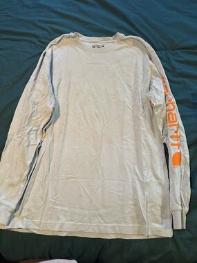 Carhartt Long Sleeve Logo Sleeve Crew - Light Gray/Blue with Orange Accent